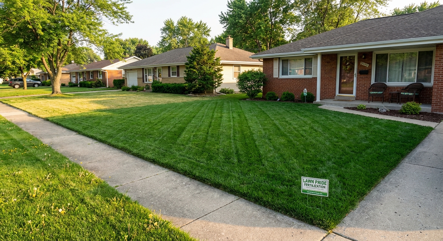 Thick green lawn after professional fertilization in Elgin IL