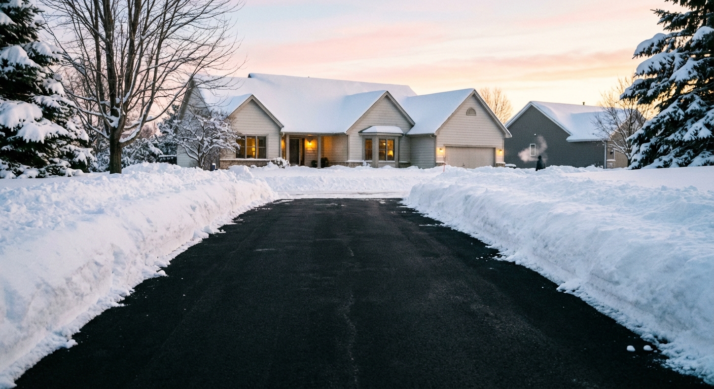 Professional snow plowing service clearing a driveway in Elgin IL